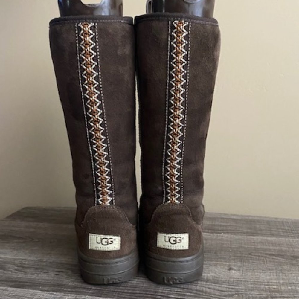 UGG Womens Tasman Braid Brown Tall Boots Shearling Size 8